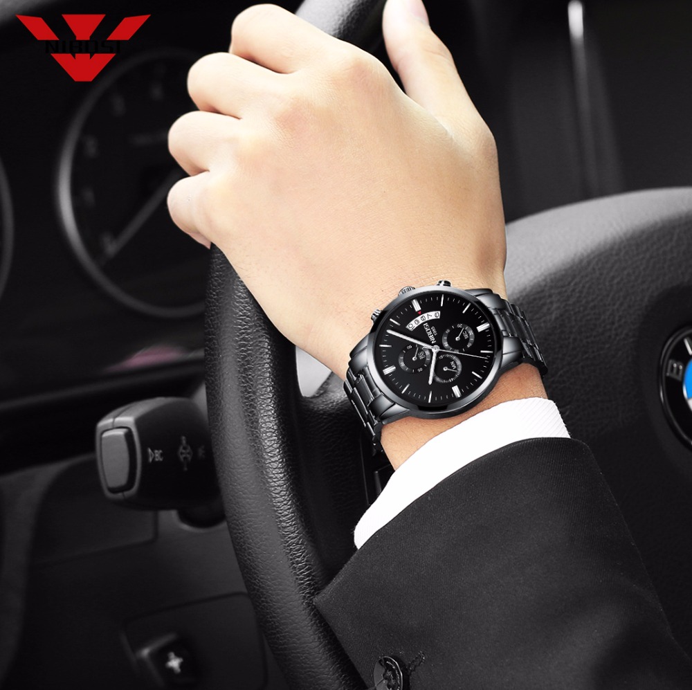 Nibosi aço inoxidável preto re - Luxury Watch Top 10 avaliação e preço