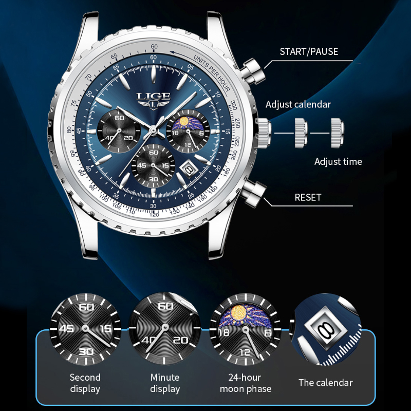 LIGE-Relógio Quartzo de Luxo M - Luxury Watch Maker avaliação e preço