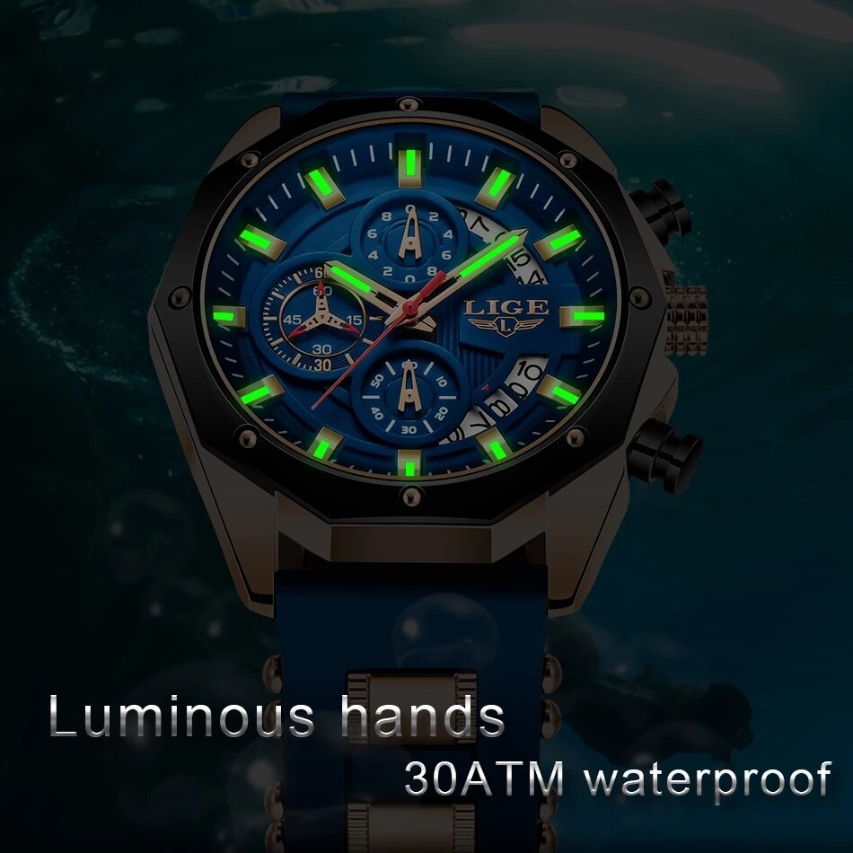 LIGE Moda Homens Relógios Top  - Luxury Watch Maker avaliação e preço
